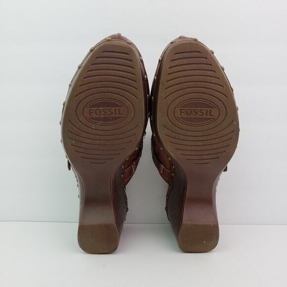 Vintage Fossil Womens Size 6 Brown Slip On Mule Clog Shoes DAMAGED - Picture 8 of 13